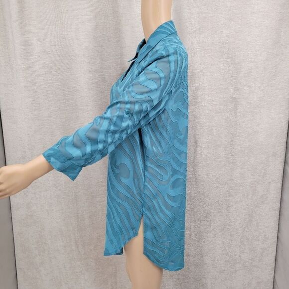 a la carte Blue Burn Out Sheer Zebra Pattern Tunic Adjustable Sleeves - Picture 4 of 12
